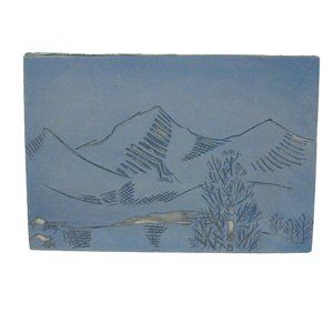 Mountain Landscape Linocut Linoleum Printing Wood Block Stamp Handmade 4 x 6 In